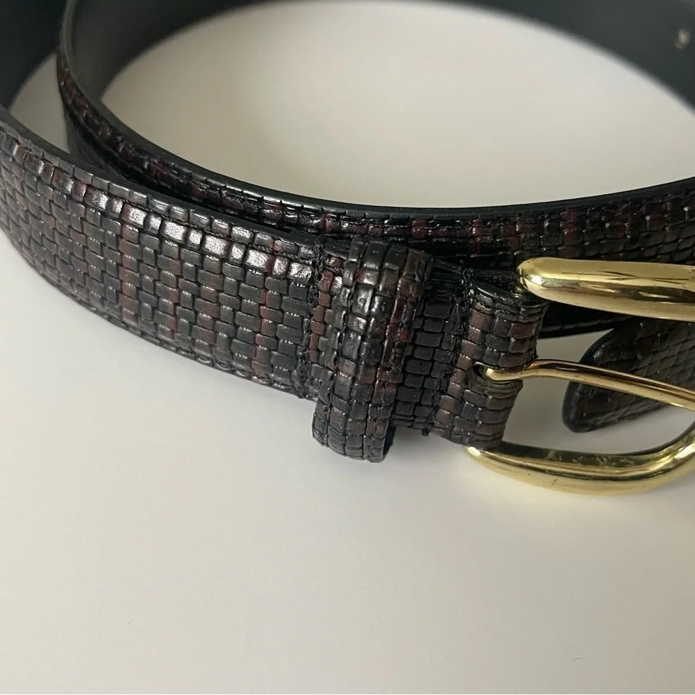 Genuine Leather Belt Black Brown Print Pattern Size 38 Unisex
